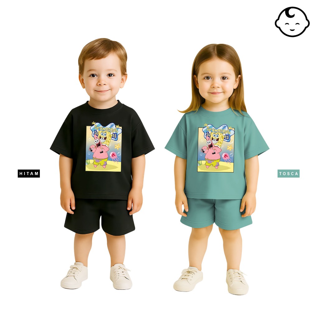 Stelan Anak Spongebob & Patrick / Baju Anak -Anak / Set Anak / Setelan Usia 6 Bulan - 5 Tahun / Paka