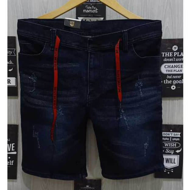 Celana Jeans Pendek Hitam Pria / Jeans Hitam Pinggang Tali Pria / Jeans Pendek Pria/Celana Broadshot
