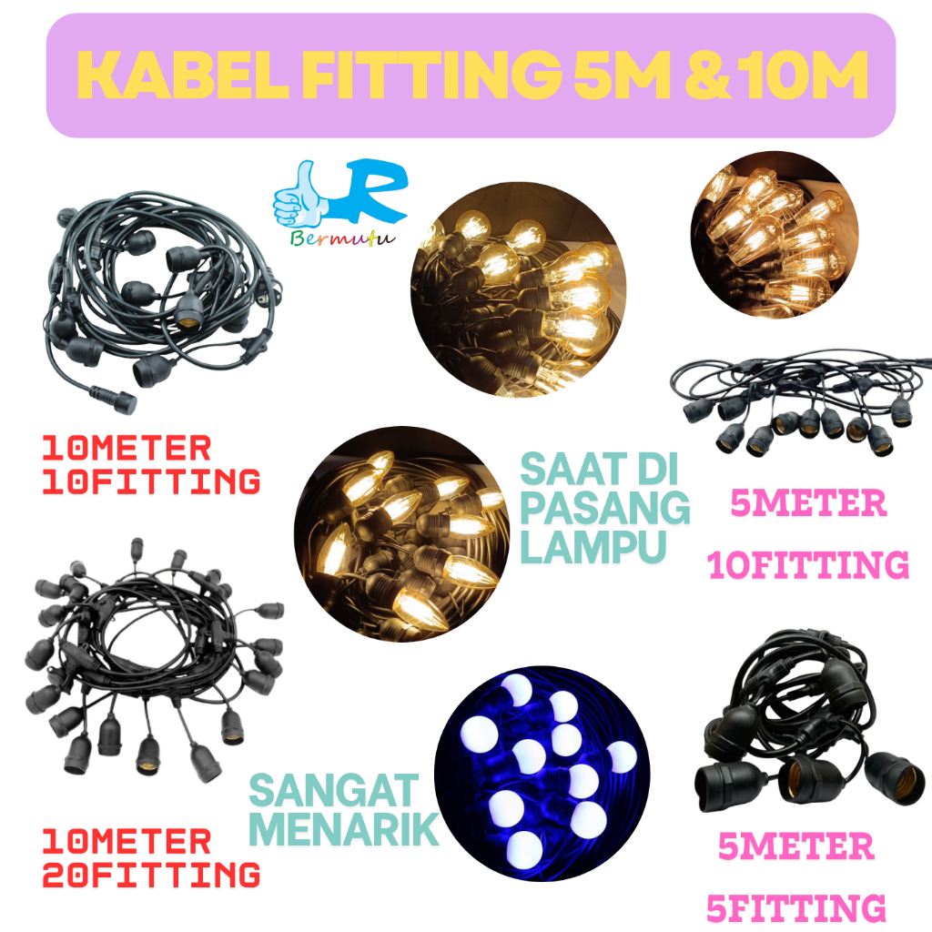 Kabel Fitting Cafe 10 Meter 10 Lampu 5M Kabel Lampu Dekorasi Cafe Kabel Fitting 5 Meter 10 Fitting