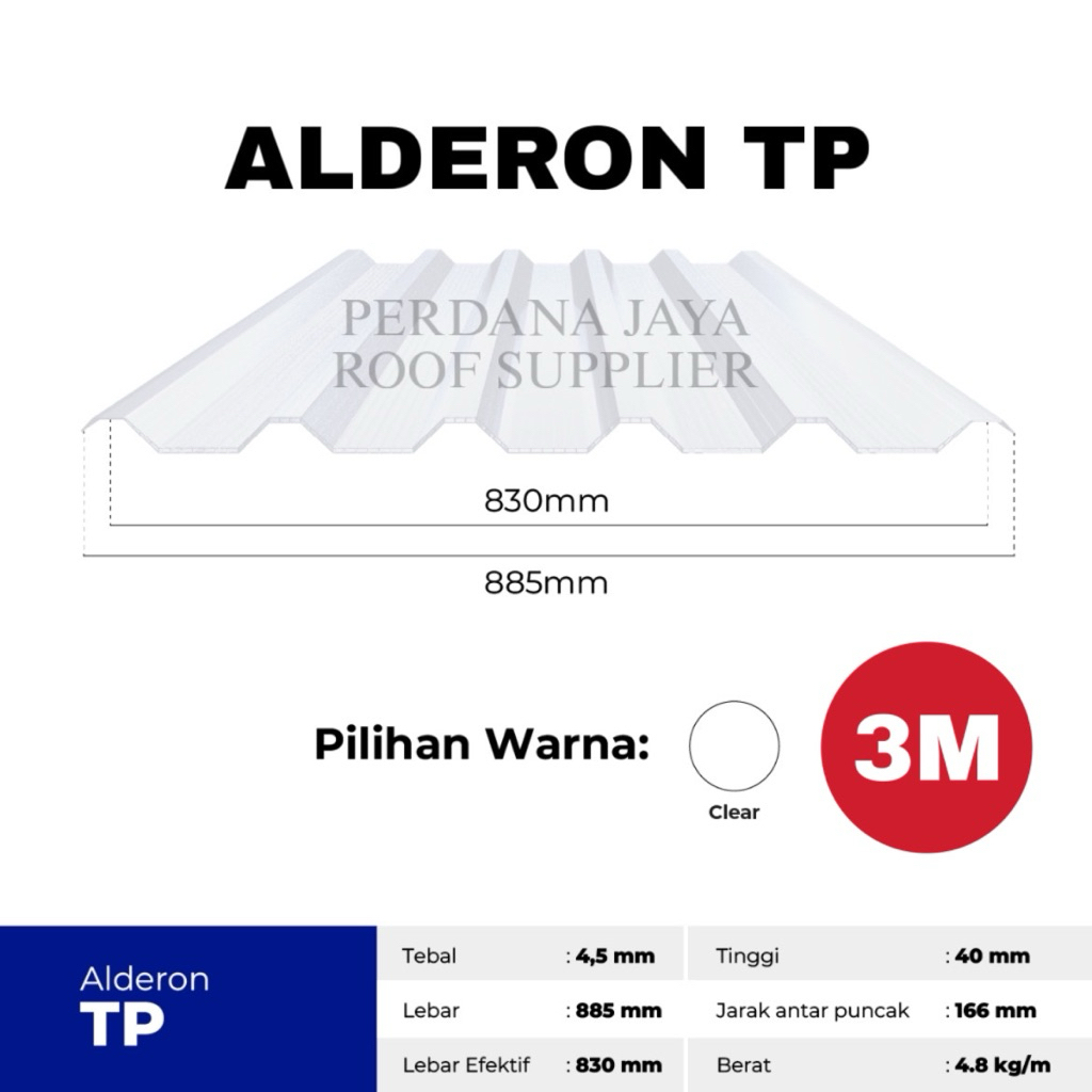 ALDERON TP | ALDERON TRANSPARAN | ALDERON  BENING || PANJANG 3 METER
