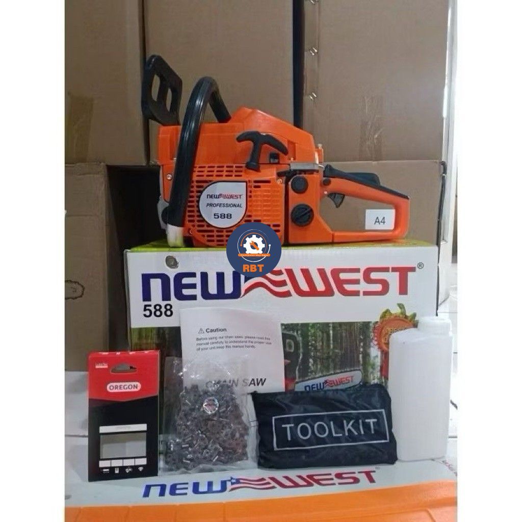 Chainsaw New West 588 Bar 22" Laser Nose Lengkap dengan Rantai Oregon - Senso Kecil New west 588