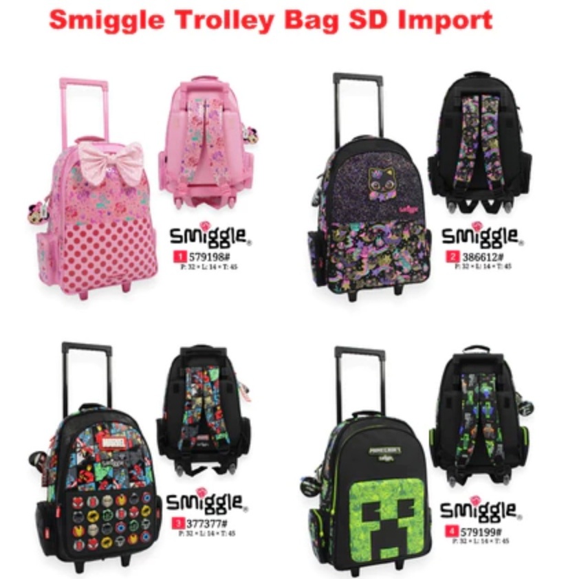 Smiggle Backpack Trolley SD Unicor n Tas Troli Dorong mini mouse minecraft TAS TROLI ANAK SD TB PREM