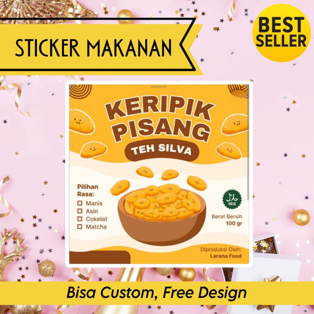 STIKER KEMASAN KERIPIK PISANG BISA CUSTOM TULISAN