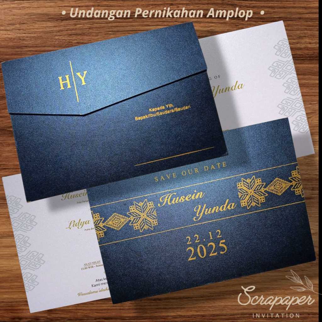 Undangan Pernikahan Amplop dan Isi Hardcover Simple Elegan Bahan Kertas Jasmine Berglitter