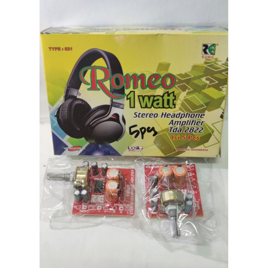 RANIC KIT MINI STEREO 1 WATT -12 VOLT AMPLIFIER HEADSET MINI ROMEO TYPE(821)