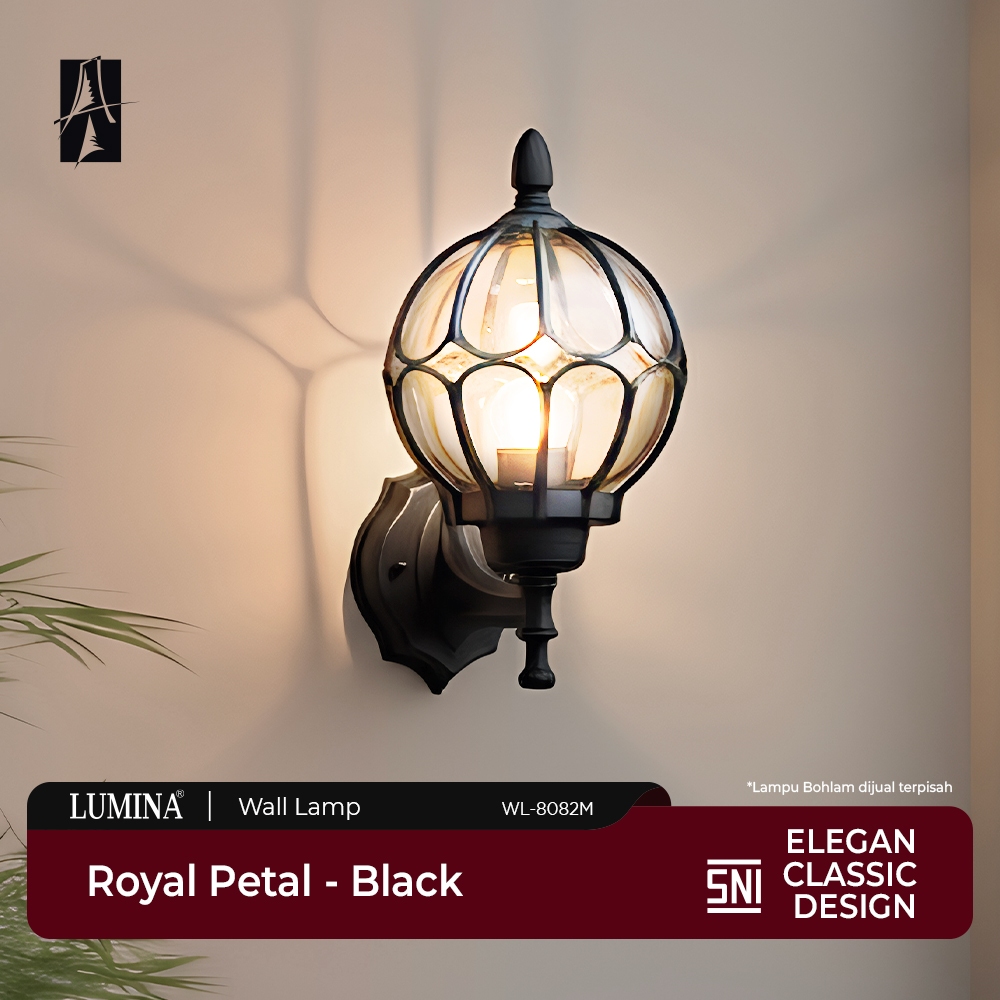 Lumina - Lampu Dinding Outdoor Antik Klasik Kaca & Aluminium Wall Lamp Taman Teras Rumah Waterproof 