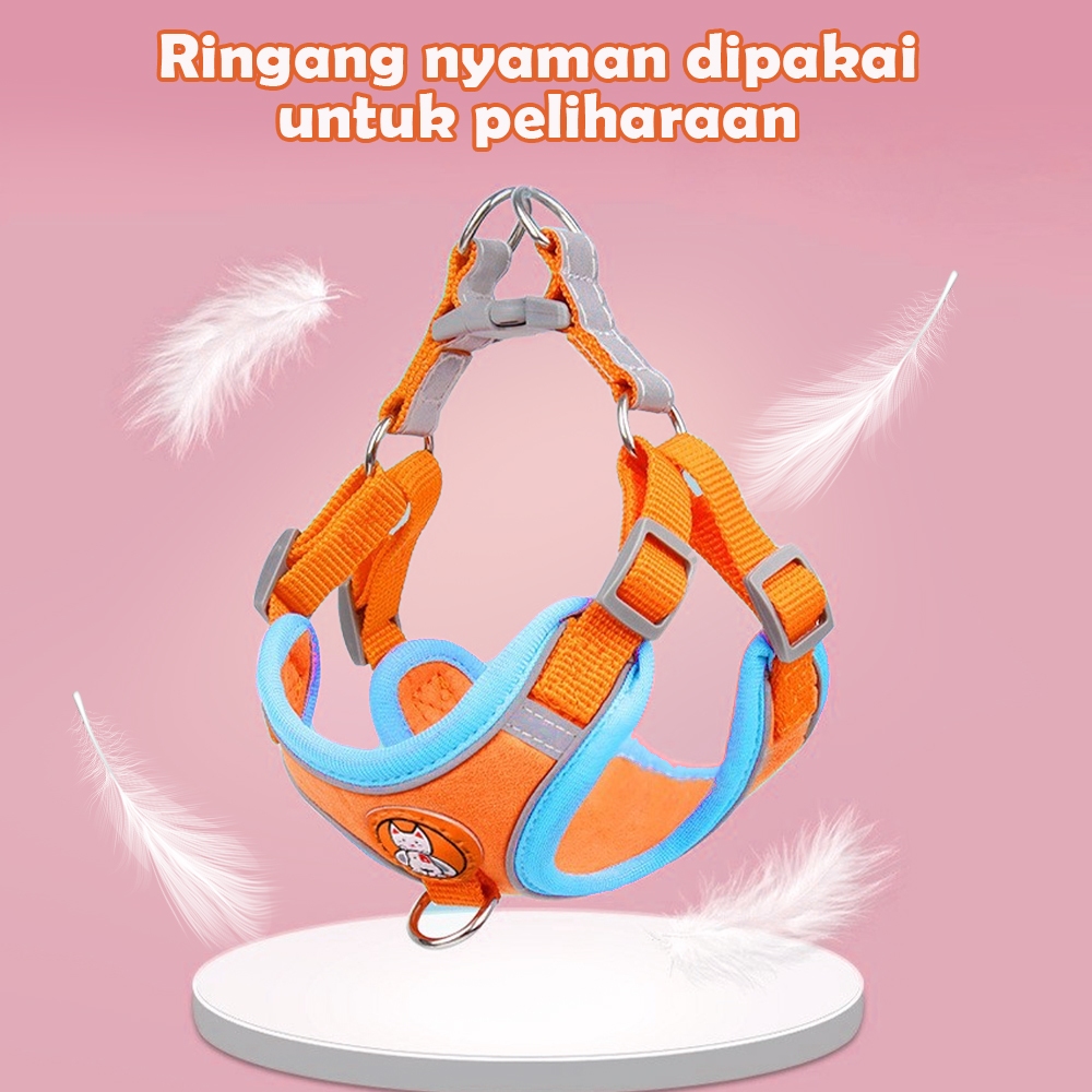 Harness Kucing & Anjing Kecil Rompi Tali Tuntun Adjustable Lucu & Nyaman
