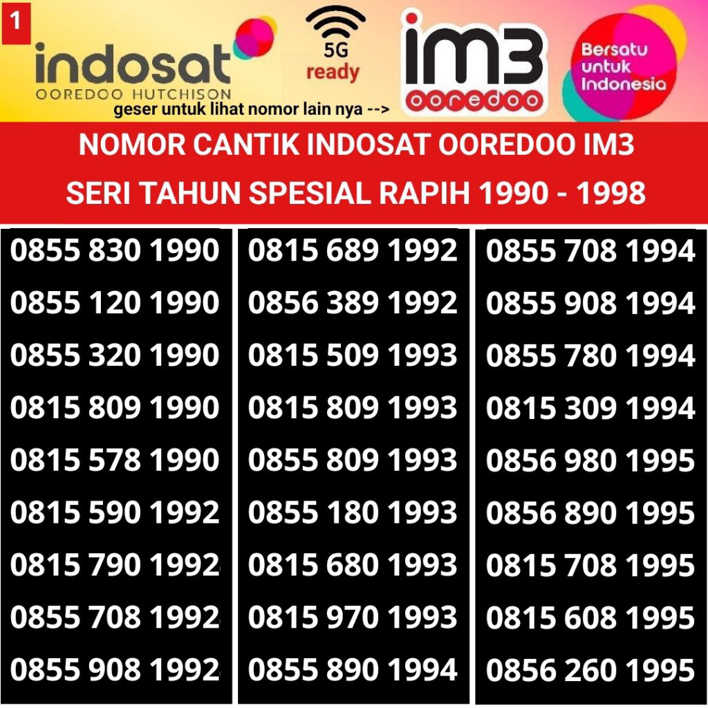 nomer cantik indosat ooredoo 11 digit im3 4G 5G nomor kartu perdana tahun kelahiran 1990 1992 1993 1