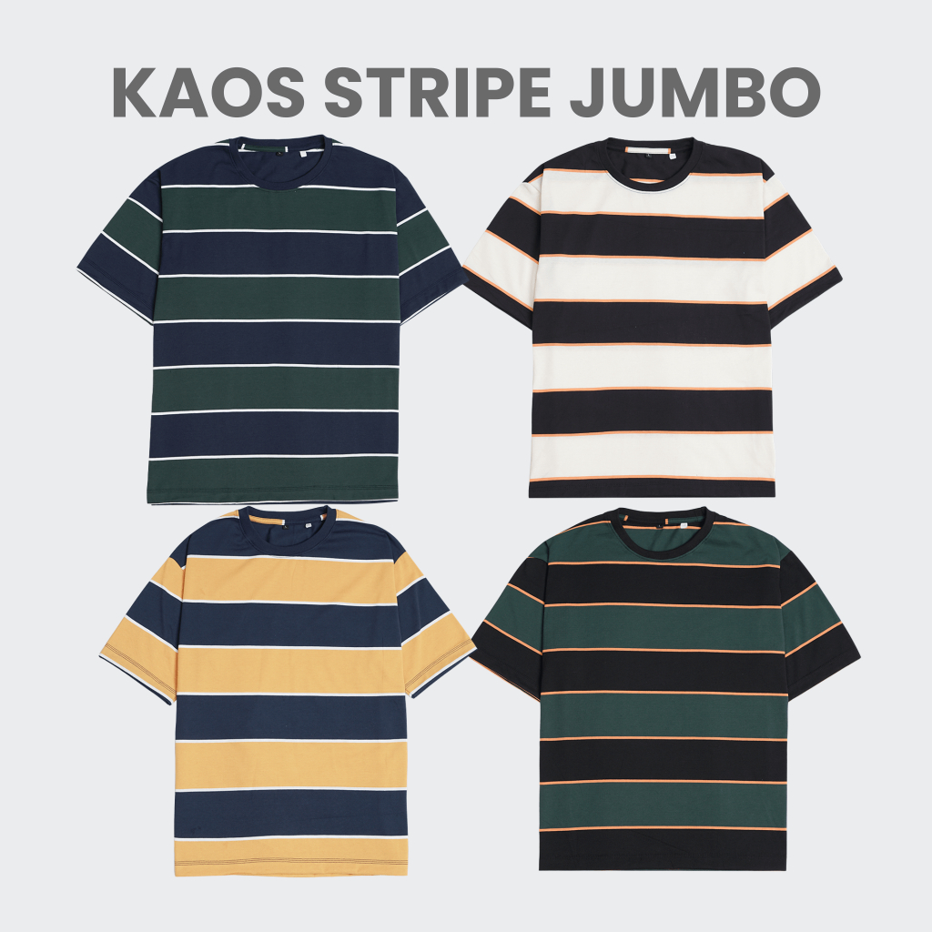 Kaos Stripe Jumbo Polos Pria Big Size
