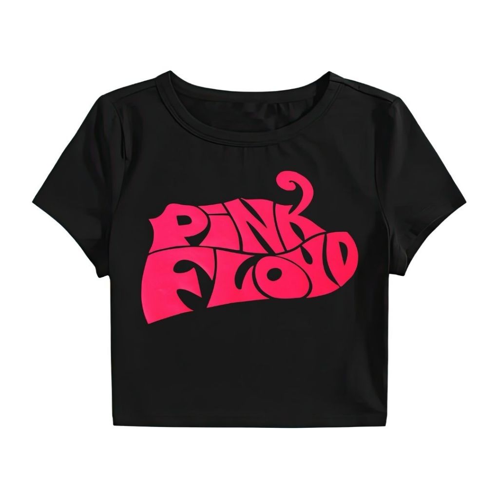 Kaos Crop Top "Pink Floyd" Hitam | Slimfit | Kaos Wanita | Crop Tee | Kaos Band
