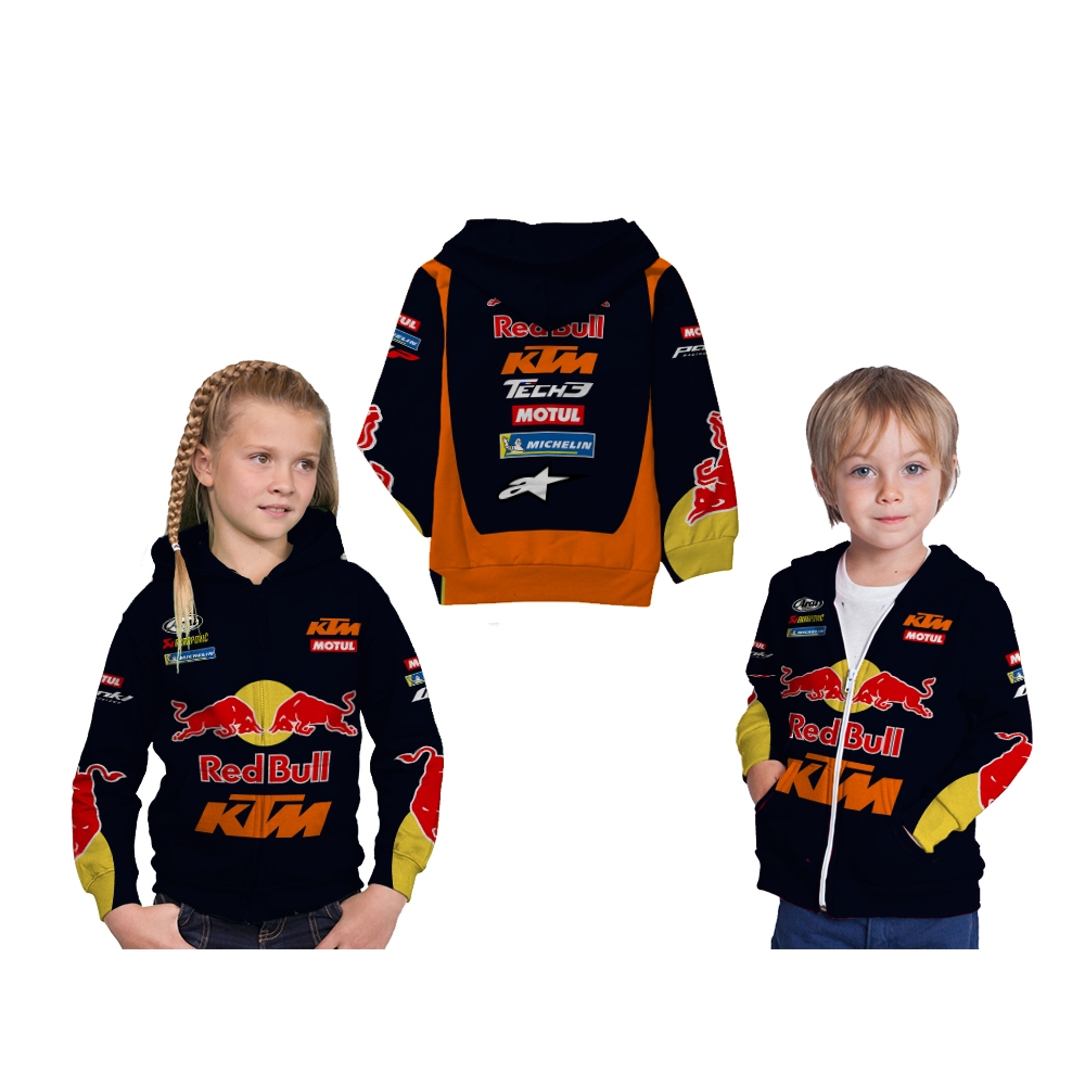 Jaket Hoodie Anak Jersey MotoGP RedBull KTM Factory Racing 2025 Balap Motor Full Printing Free Custo
