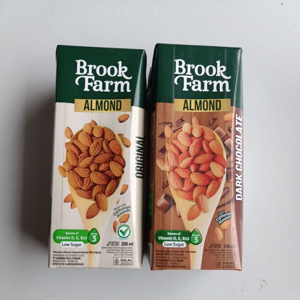 Brook farm almond milk low sugar 200ml original dark coklat