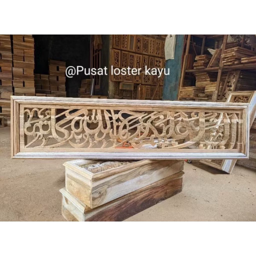 loster kayu jati motif assalamualaikum & finishing ukuran 100x25x10 cm