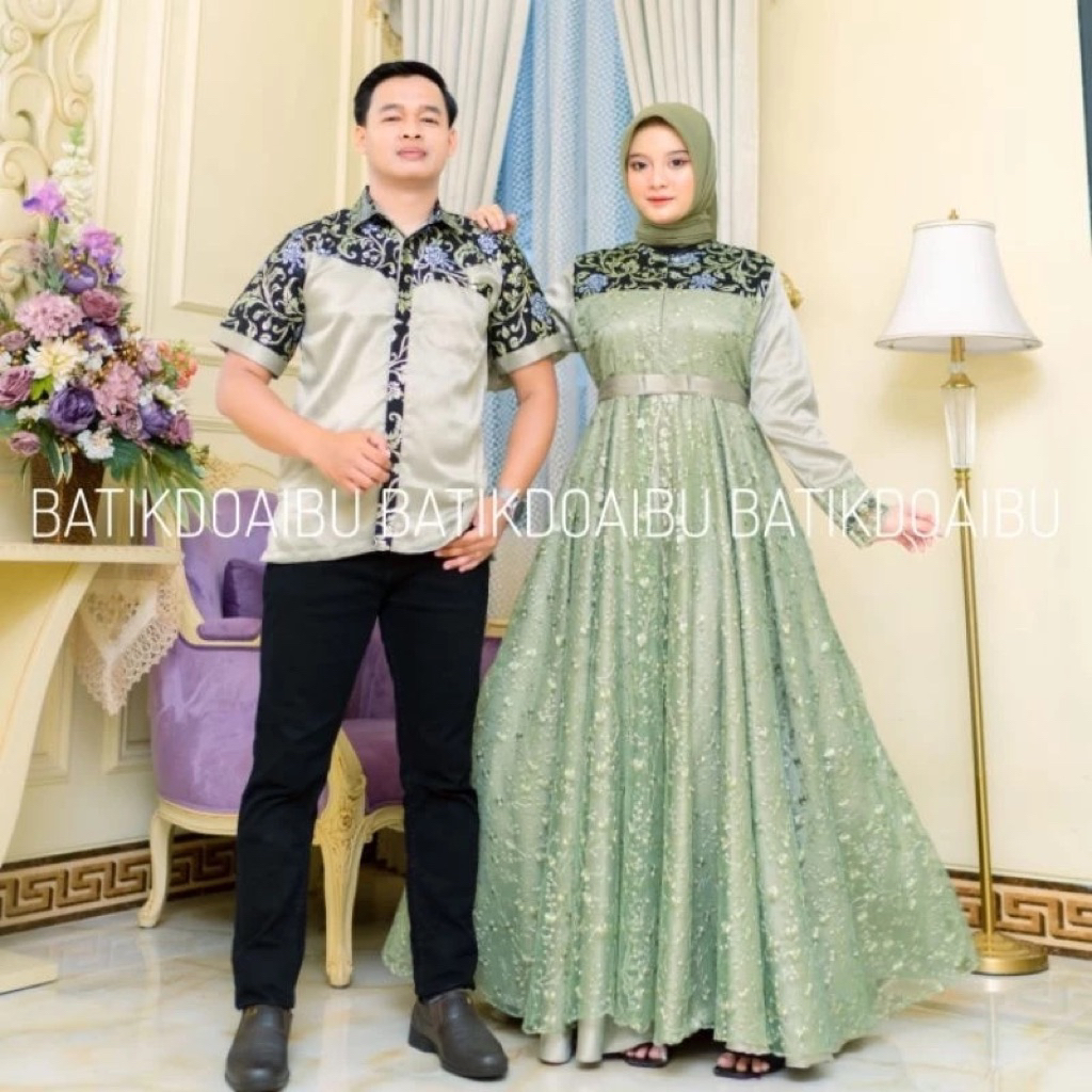 Dress Couple Mutiara - Gamis Kondangan Set Gamis Mutiara Brokat gamis couple pasangan terbaru gamis 
