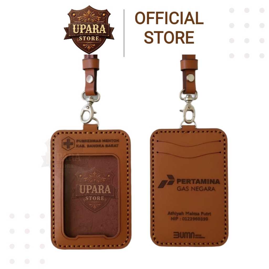 ID Card Holder Kulit Asli Custom Logo (Lanyard & Strap) - Premium Quality
