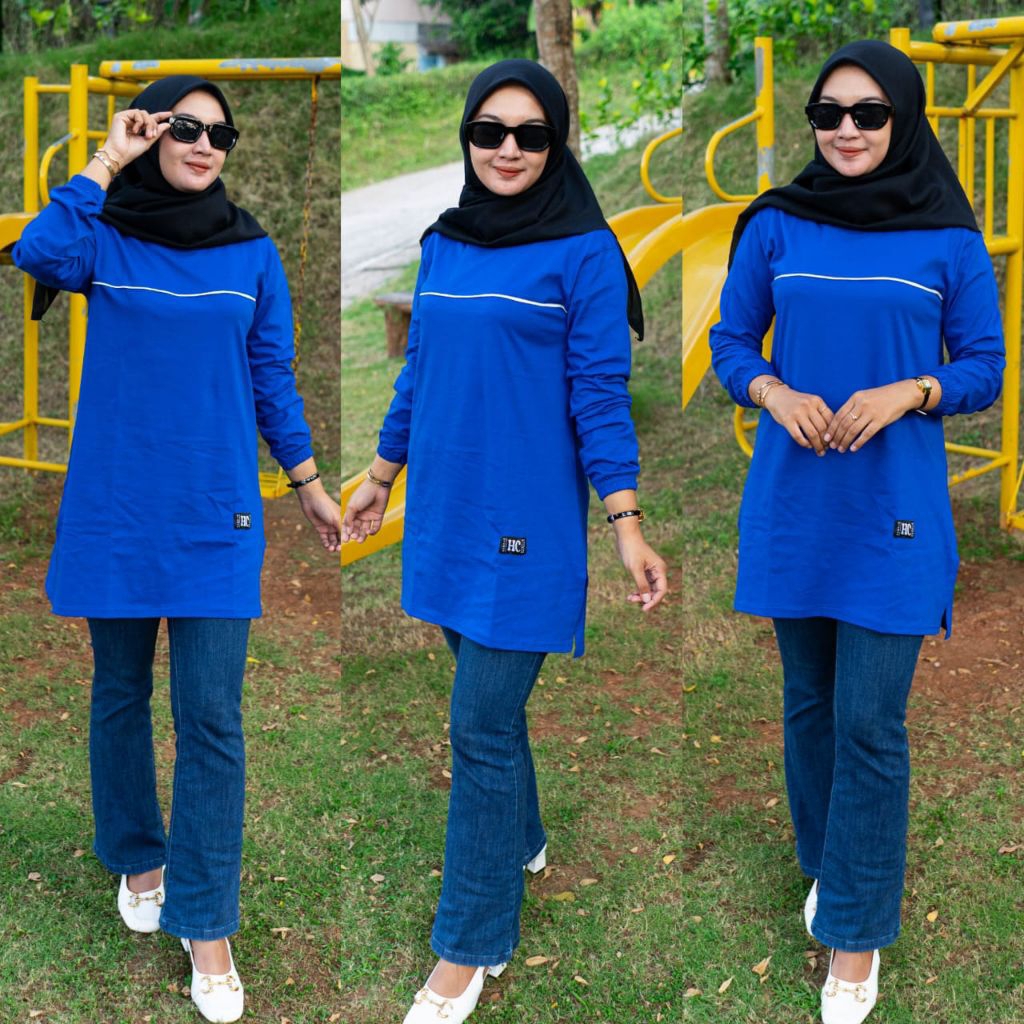 TUNIK POLOS LIST DEPAN LENGAN KERUT KARET PINGGIR BAHAN KOMBET  PREMIUM