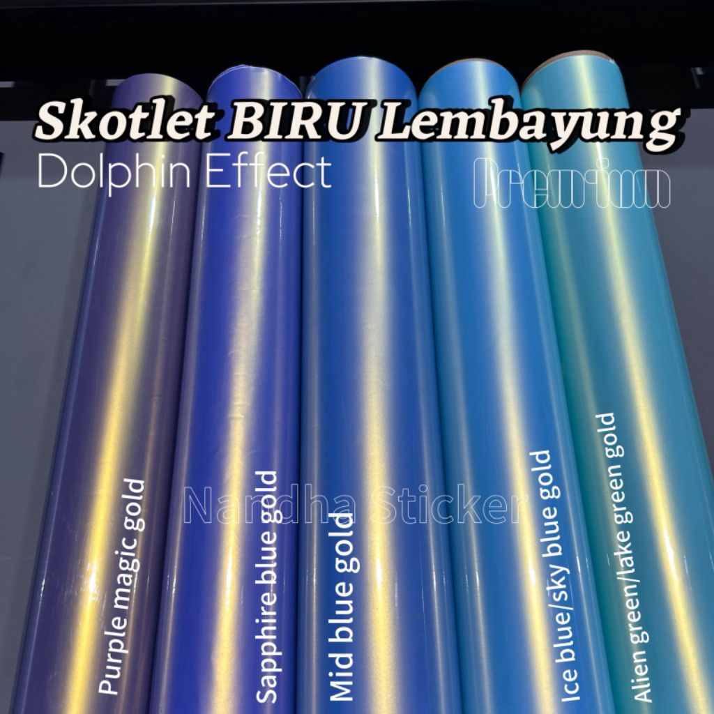SKOTLET STICKER BIRU LEMBAYUNG GOLD.BLUE DOLPHIN EFFECT ( 1 pcs = 50cm x 50cm/ per setengah meter)