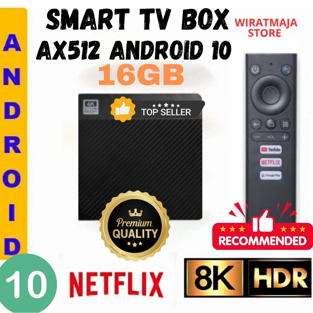 STB ANDROID Ax512 ANDROID 10 RAM 2/16 GB SUPPORT NETFLIX/VOICE REMOTE (UNLOCK &ROOT)
