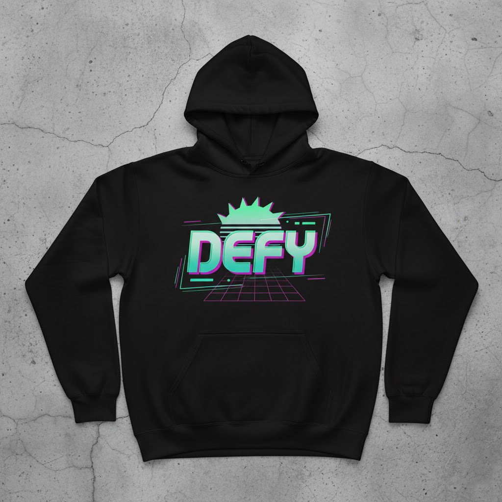 Hoodie DEFY Retro 80s 90s Synthwave Vaporwave Neon Grid Aesthetic Premium