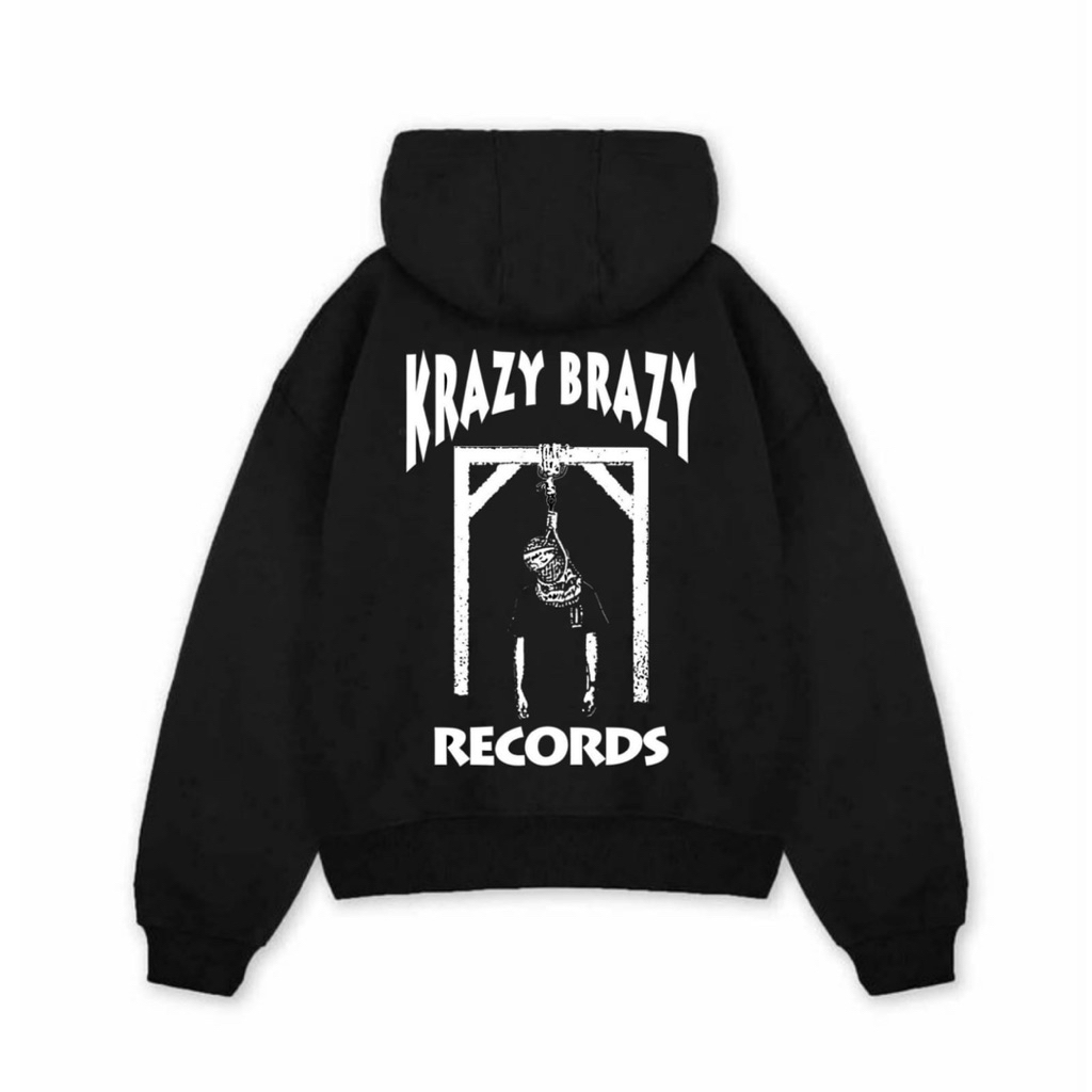 Hoddie Boxy Krazy Brazy Records V2 New Black