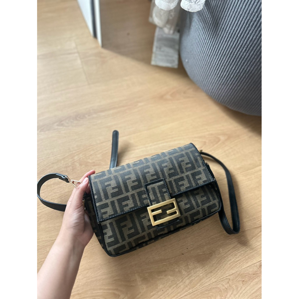 Preloved Fendi zucca baguette sling bag brown