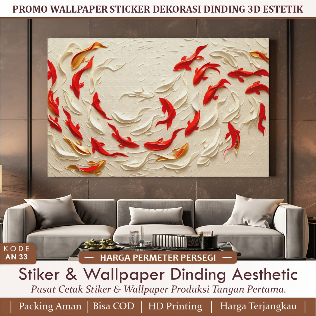 Stiker Ikan Koi Fish 3D Stiker Dinding Sudah Berperekat Tinggal Tempel