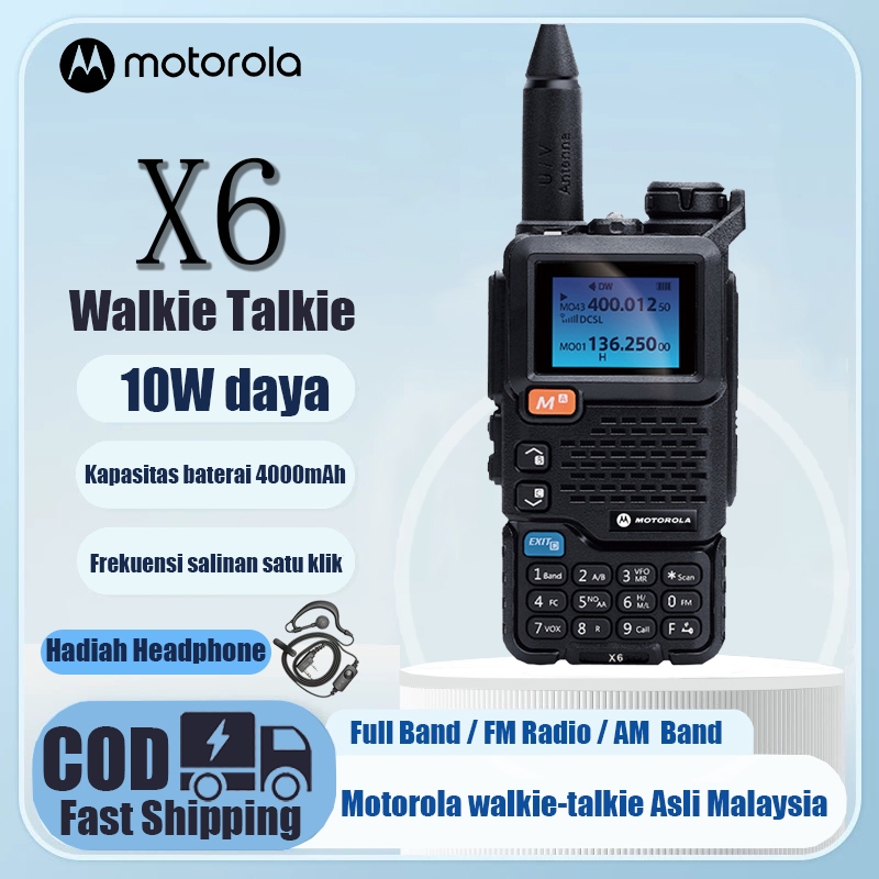 HT motorola X6 Walkie Talkie kisaran panjang 10KM IP54 tahan air dan tahan debu Dual Band dua arah R