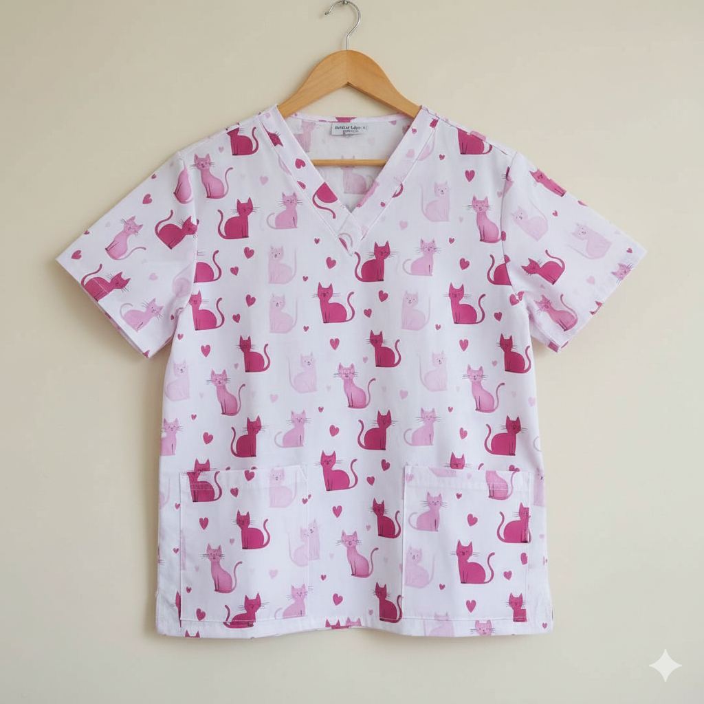 Baju jaga dokter / Baju perawat / Baju KoAs motif kucing