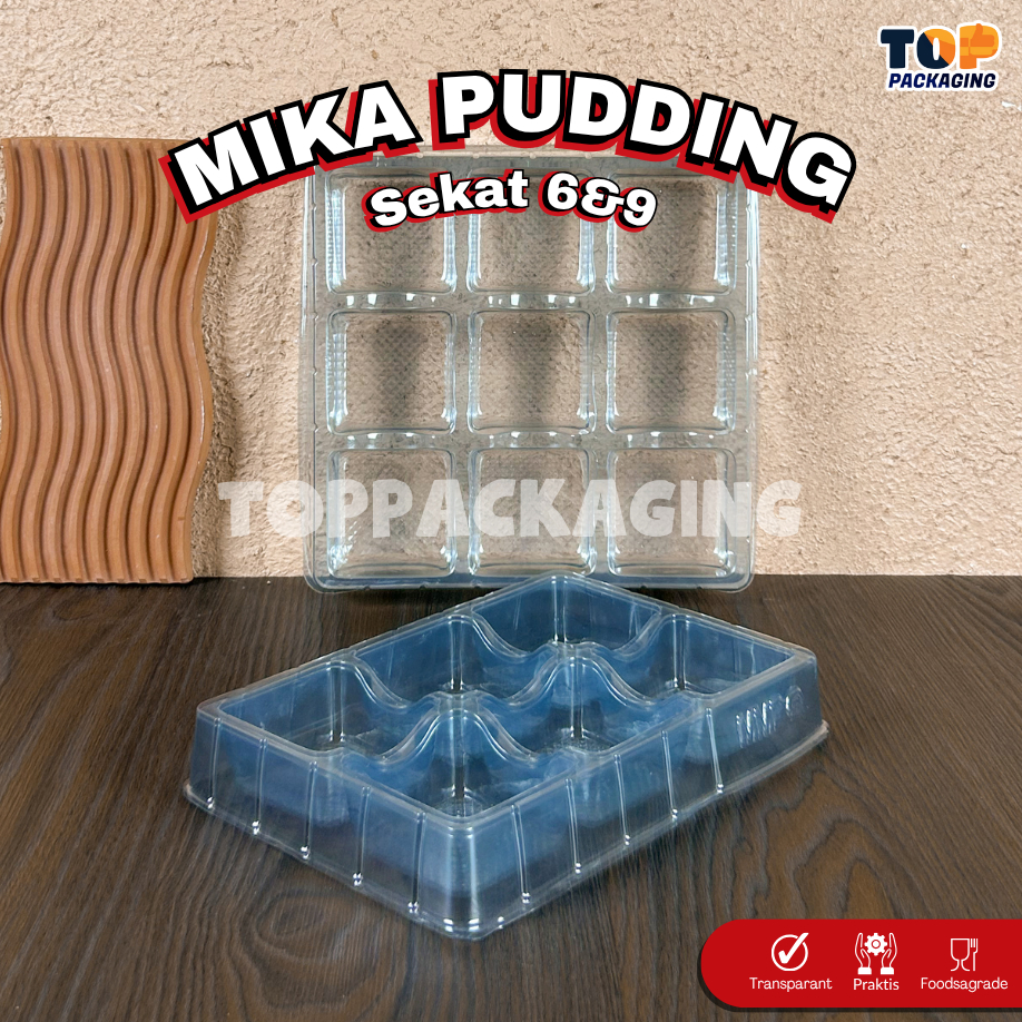Mika Sekat 9 Pudding Mini Tray Jelly Pie Wadah Mochi Alas Kue Mini Kotak Bening Transparan