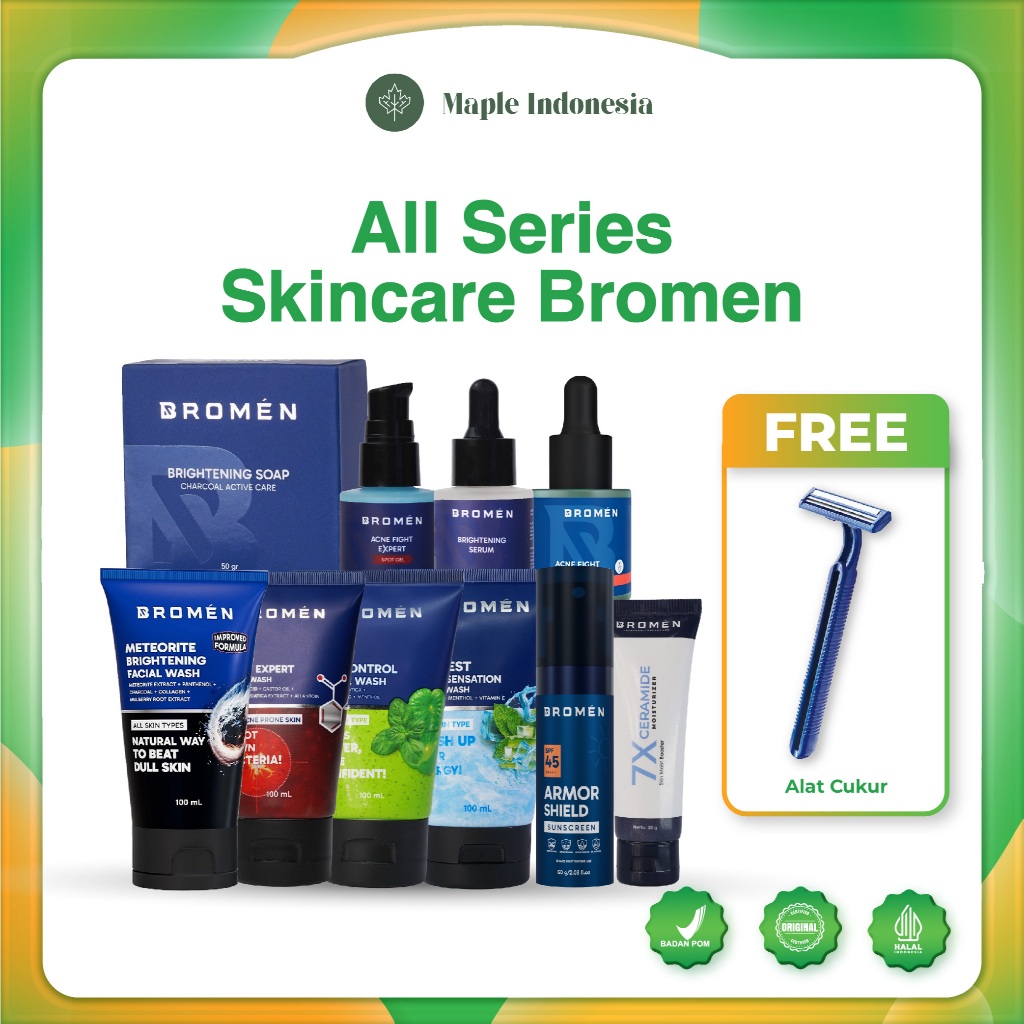 Bromen Paket Lengkap Sabun dan Serum Paket Brightening Men Bromen Sabun Wajah Serum Wajah Pria 20 GR