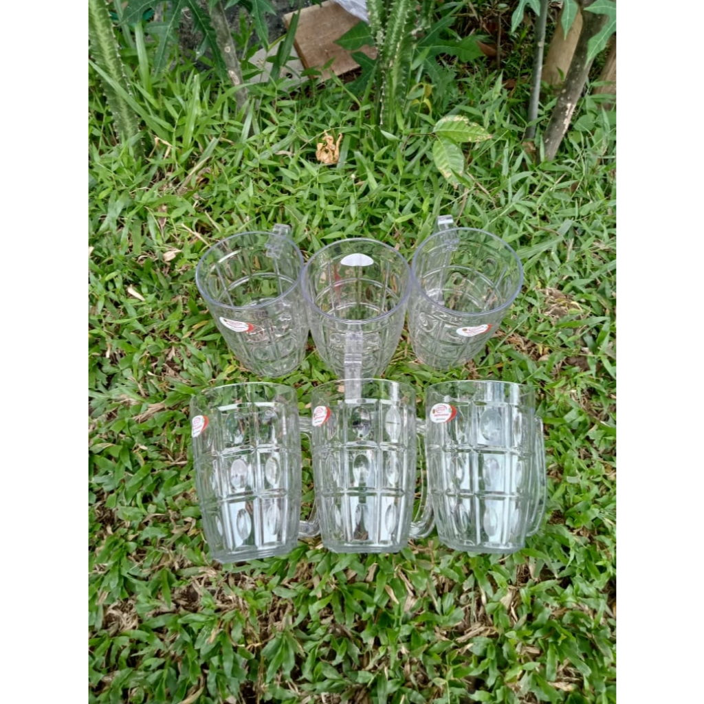 PROMO 6PCS GELAS GAGANG RPM KRISTAL BENING AKRILIK / GELAS AESTHETIC