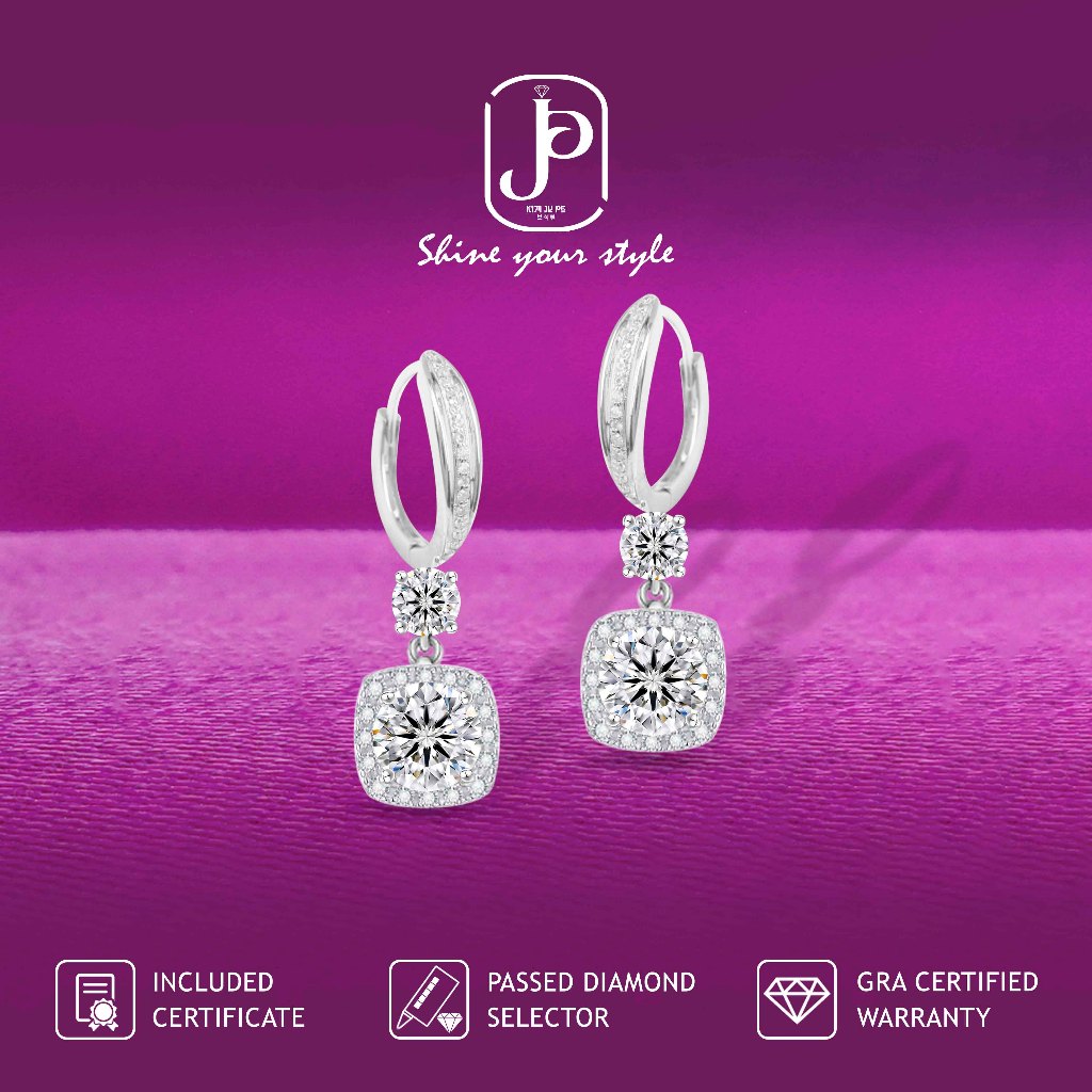 Kimjupe Anting Hoop Berlian Moissanite Wanita LYRA 1.00 CT Silver 925 Lapis Emas 18K ORI Certificate