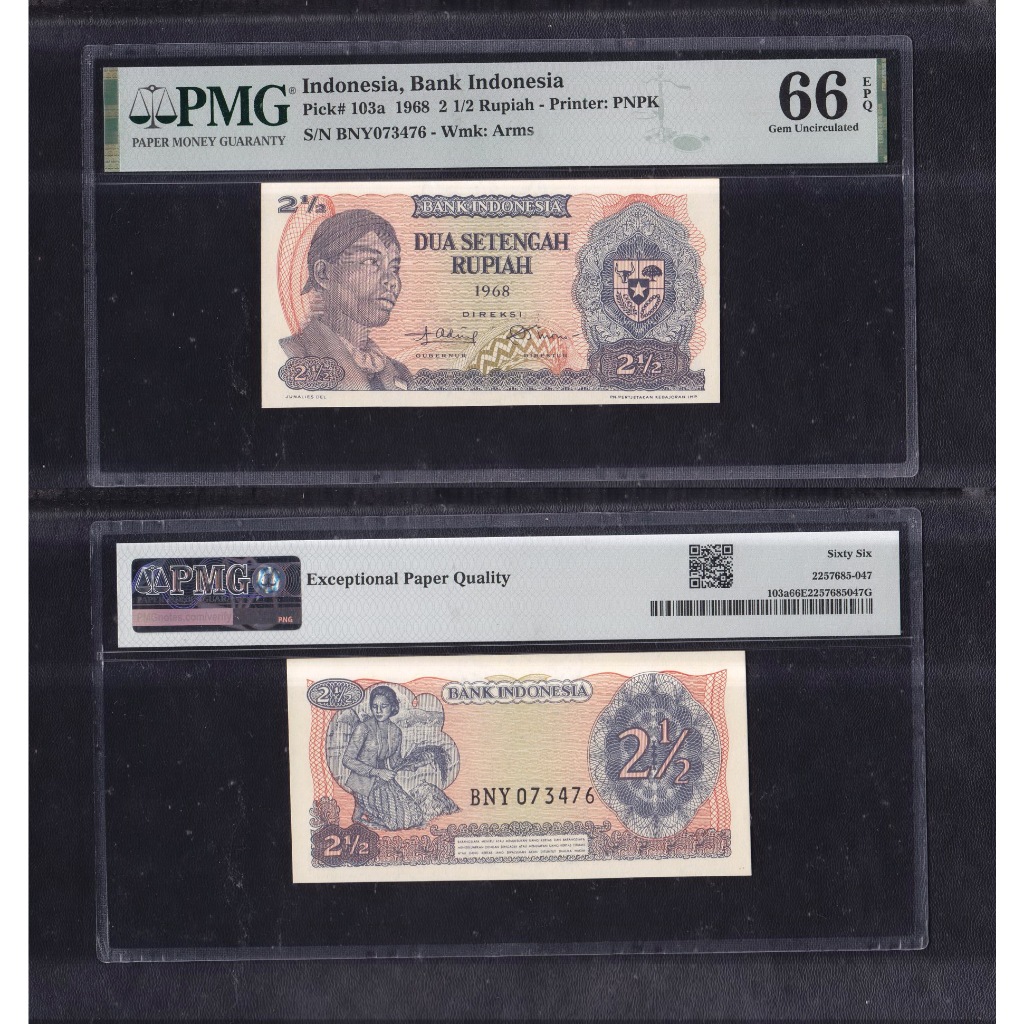 Uang kuno PMG 66 EPQ - 2½ rupiah tahun 1968 Jendral Sudirman