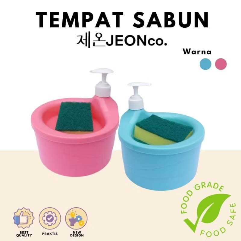Tempat Sabun Bulat 1000ml + Spons Cuci Piring (2in1) Botol Soap Pump Wadah Sunlight Viral