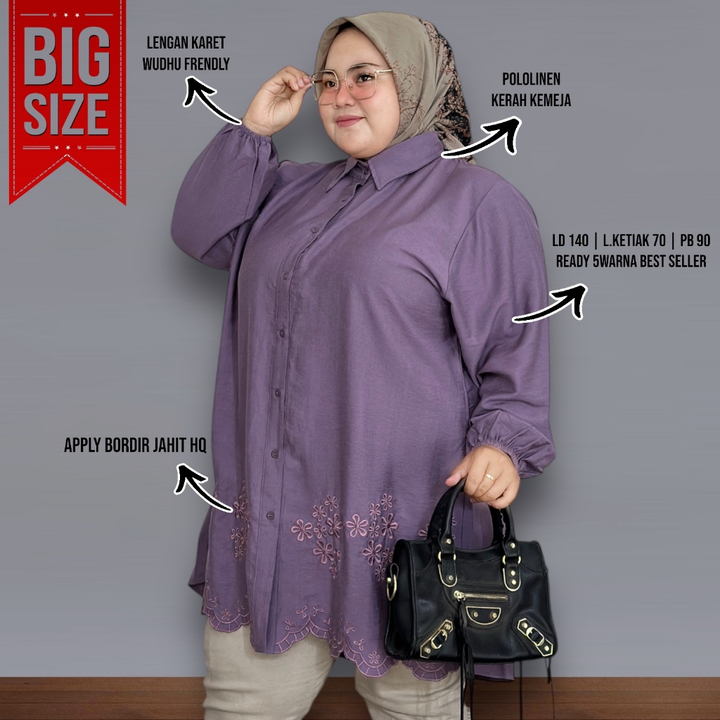 Atasan Jumbo LD 140 BB 80-120KG Mewah Cantik Bordir Bahan Pololinen Adem Free Bros ByJuraganKlambi
