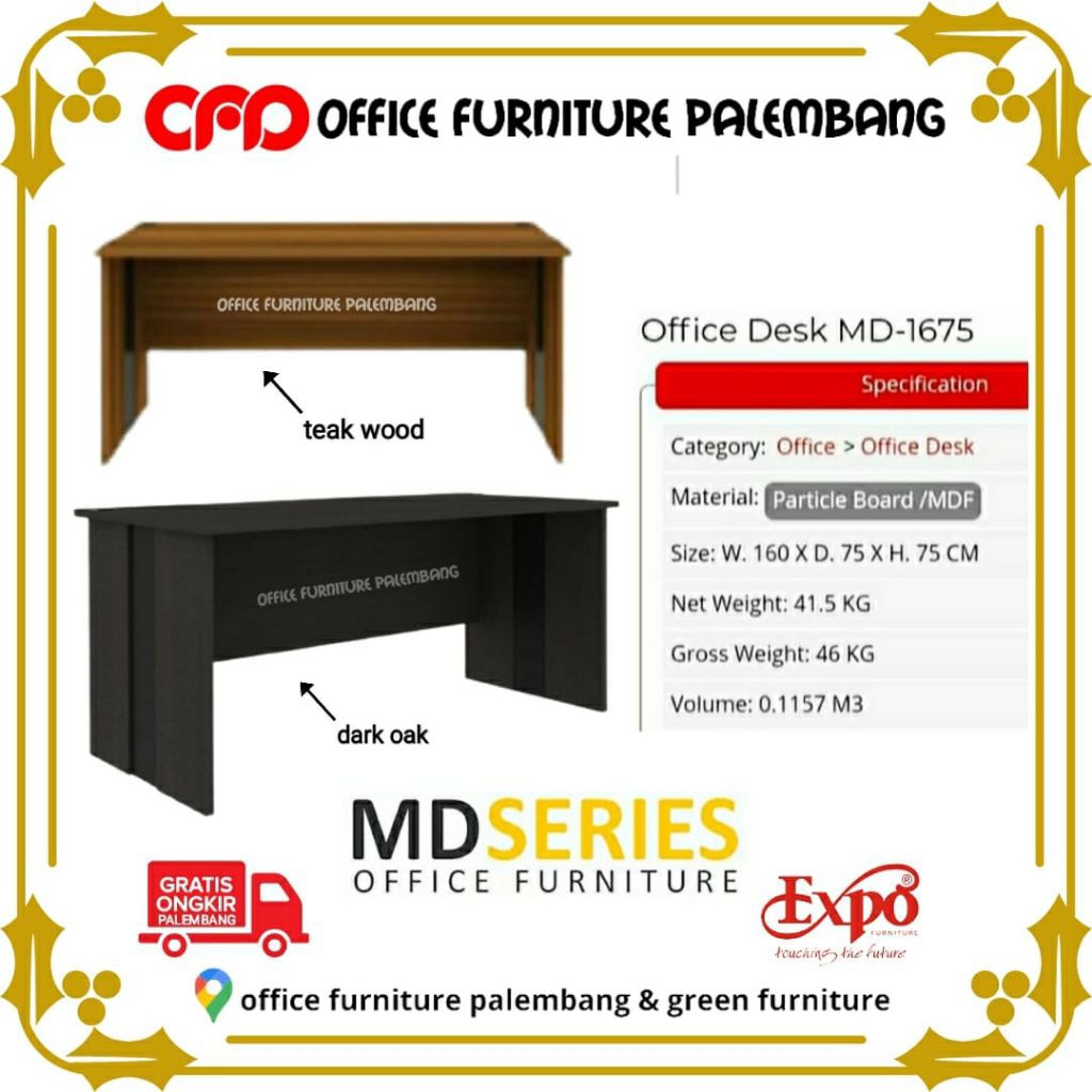 meja kerja 1 biro expo MD 1675 meja kantor tanpa laci meja tulis