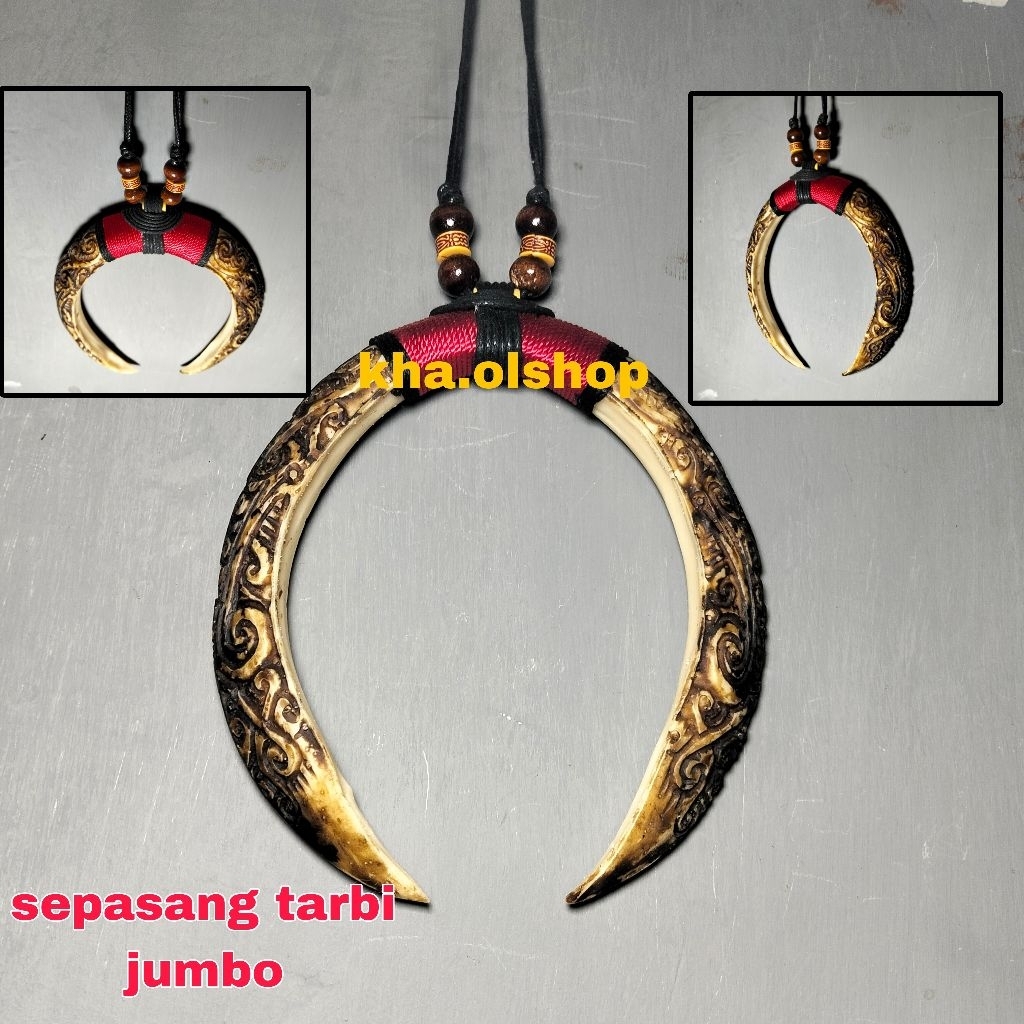 Kalung Etnik Taring Babi Sepasang Jumbo Ukuran -+ 14 cm