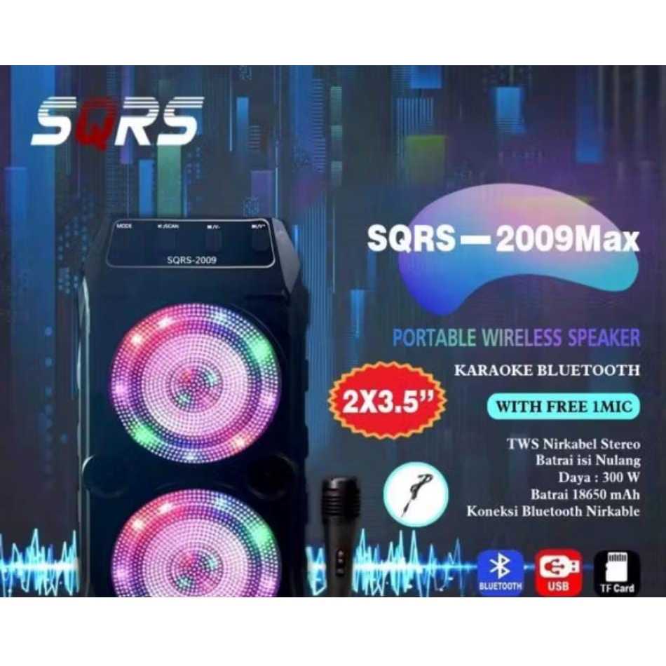 Speaker Bluetooth Karaoke SQRS 2009 BASS SPEAKER PORTABLE FREE MIC