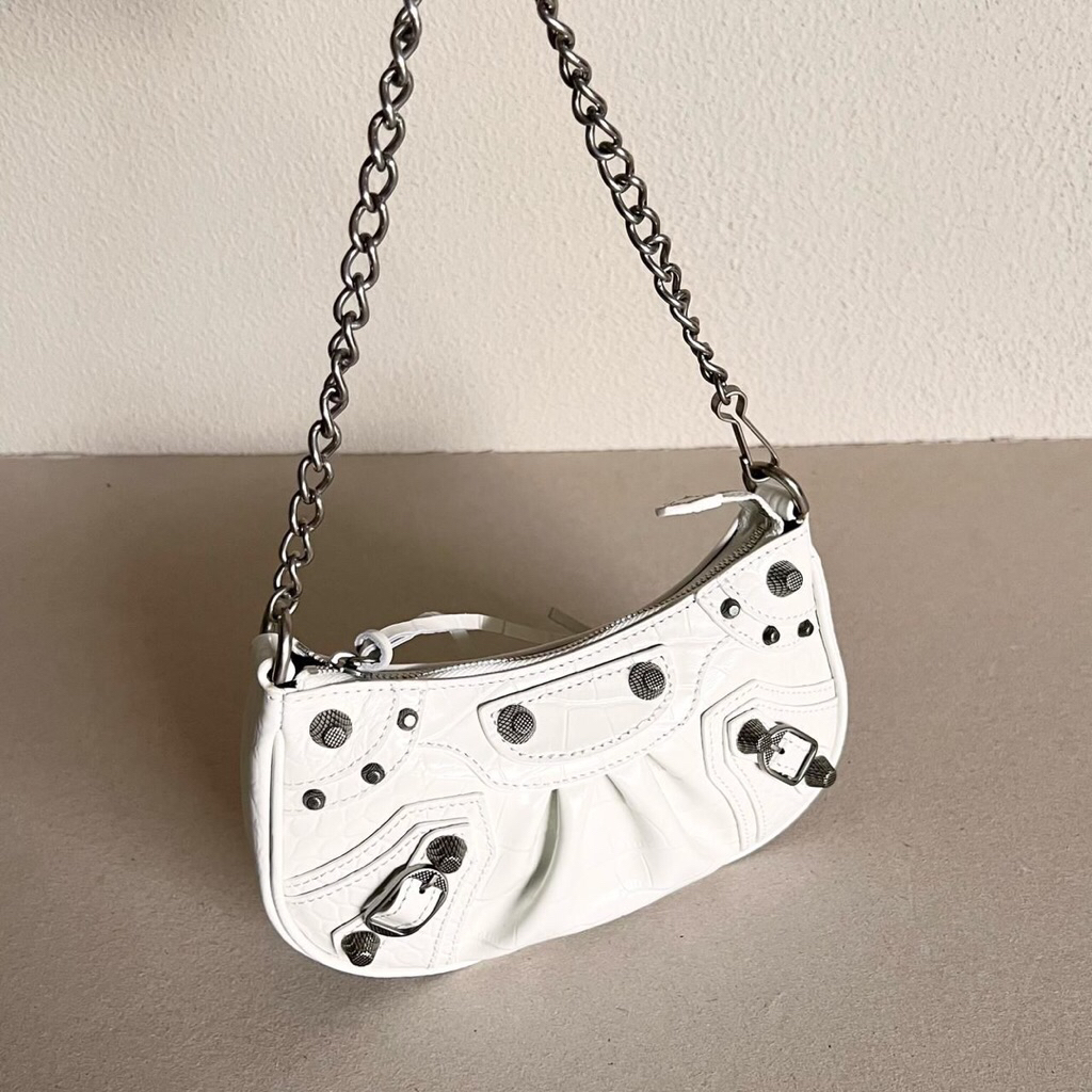 Le Cagole Mini Purse White Croco