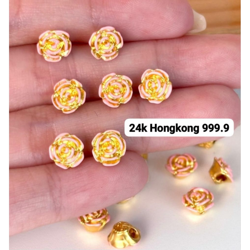 Emas Asli Charm Mawar Cat 24K Hongkong 999.9