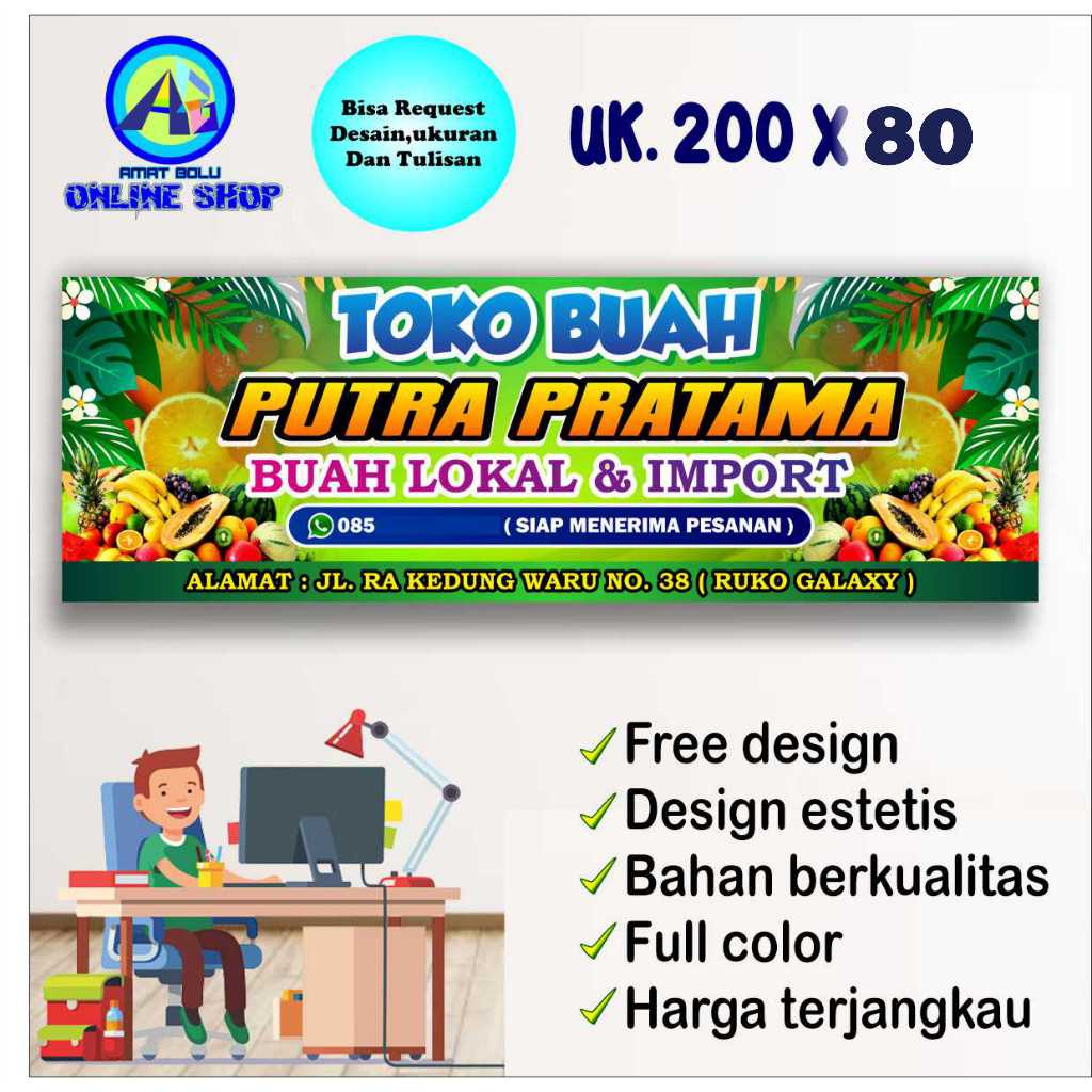 SPANDUK TOKO BUAH  UKURAN 200X80 BISA REQUEST