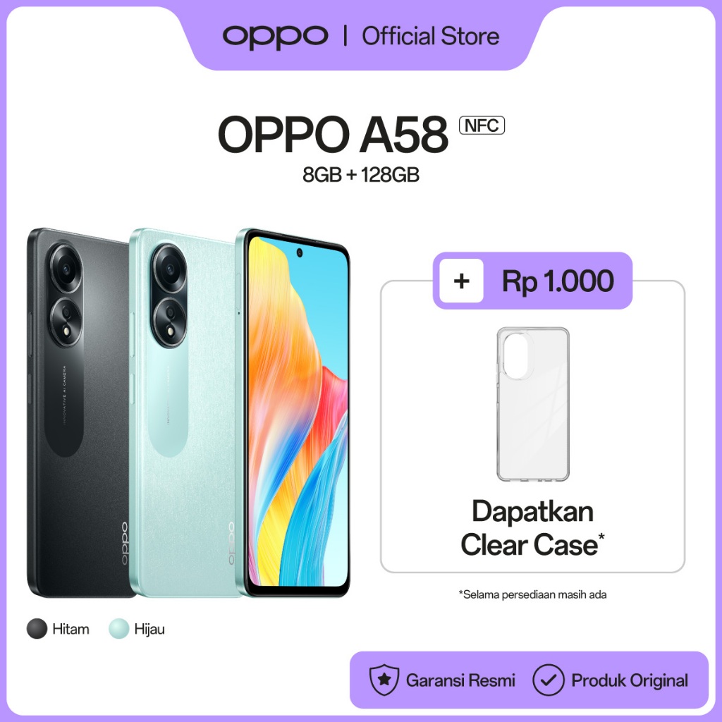 OPPO A58 NFC 8GB/128GB [8GB+8GB RAM Expansion, 5000mAh SUPERVOOC 33W, FHD+ Big Screen]