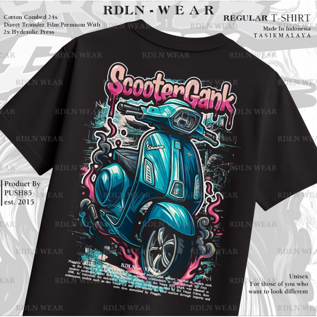 RDLN VESPA MATIC | T-SHIRT KAOS MOTOR SCOOTER GANK SUNMORI REGULAR FIT TANGAN PENDEK