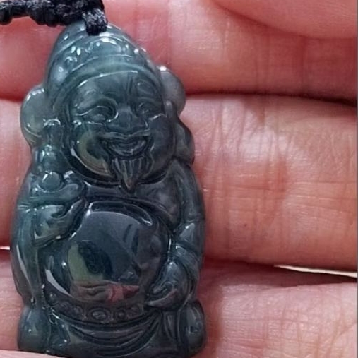 1333 Liontin giok Cai Shen-jadeite asli.Liontin Cai Shen. Liontin giok blue water jadeite bersertifi