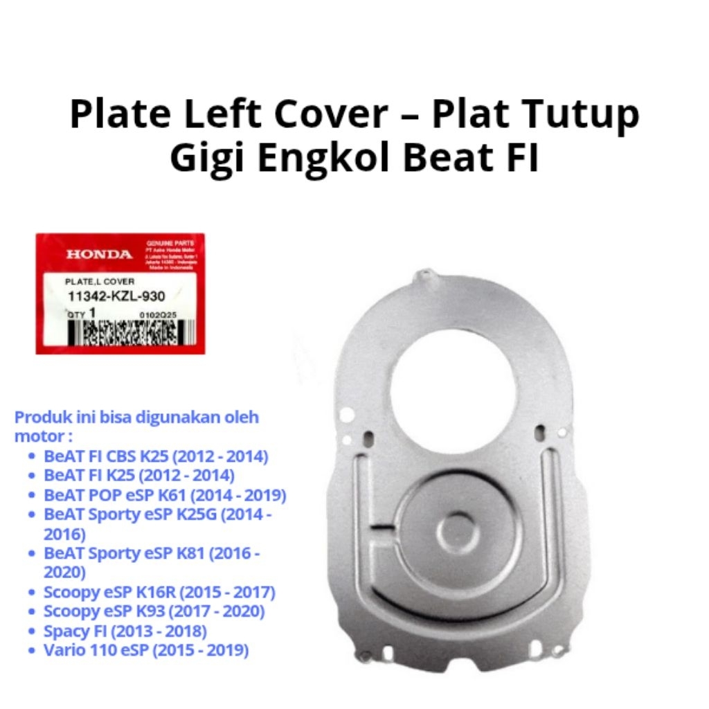[AHM] 11342KZL930 Plat Tutup Bak CVT Honda BEAT FI (K25)