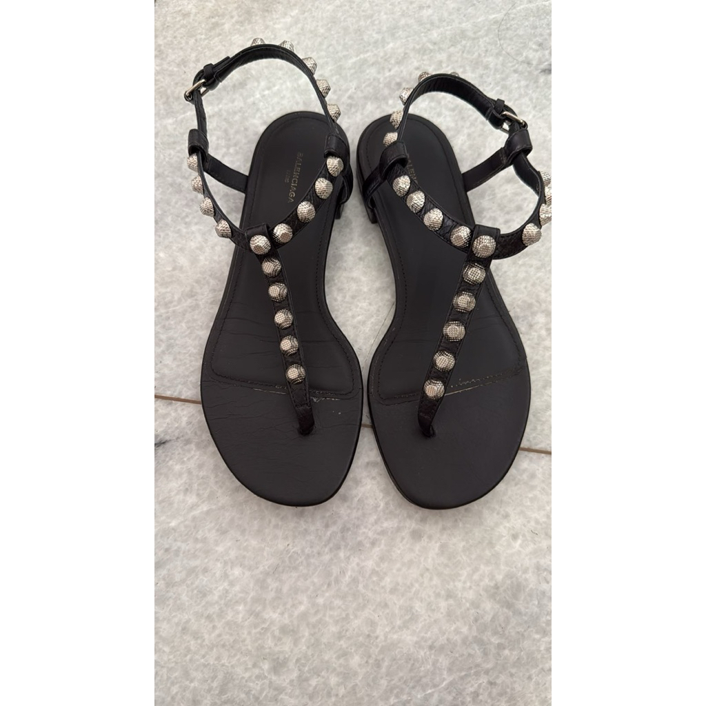 Balenciaga Giant Stud T-Strap Sandals - Balenciaga Black Leather Arena Flat - sendal balenciaga - fl