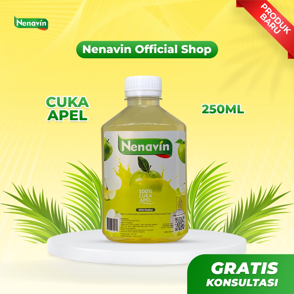 Nenavin Cuka Apel Hijau 250ml Bantu Kontrol Diabetes Kolesterol Asam Urat Sudah BPOM Halal MUI