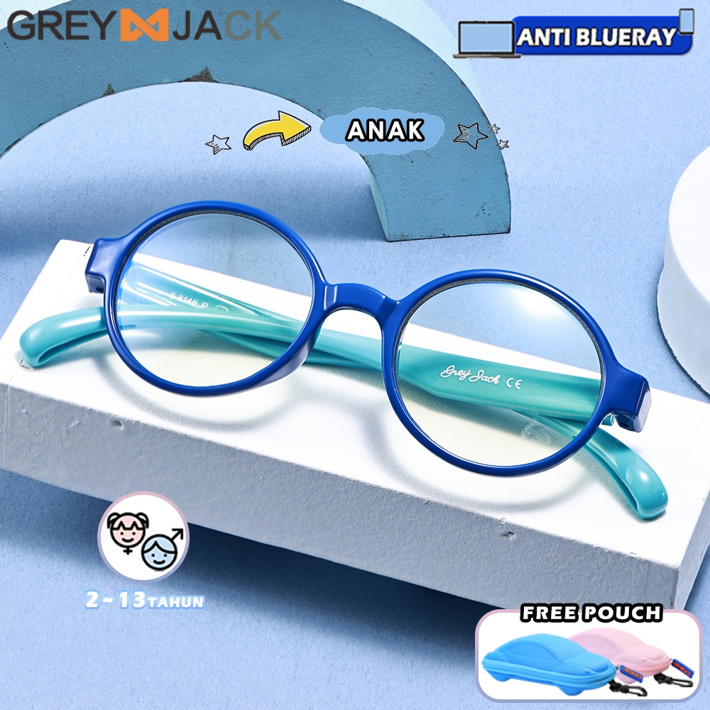 GREY JACK Kacamata ANAK Antiradiasi Blueray Komputer HP TV Bahan TR90 Model Bulat Ringan Lentur Nyam