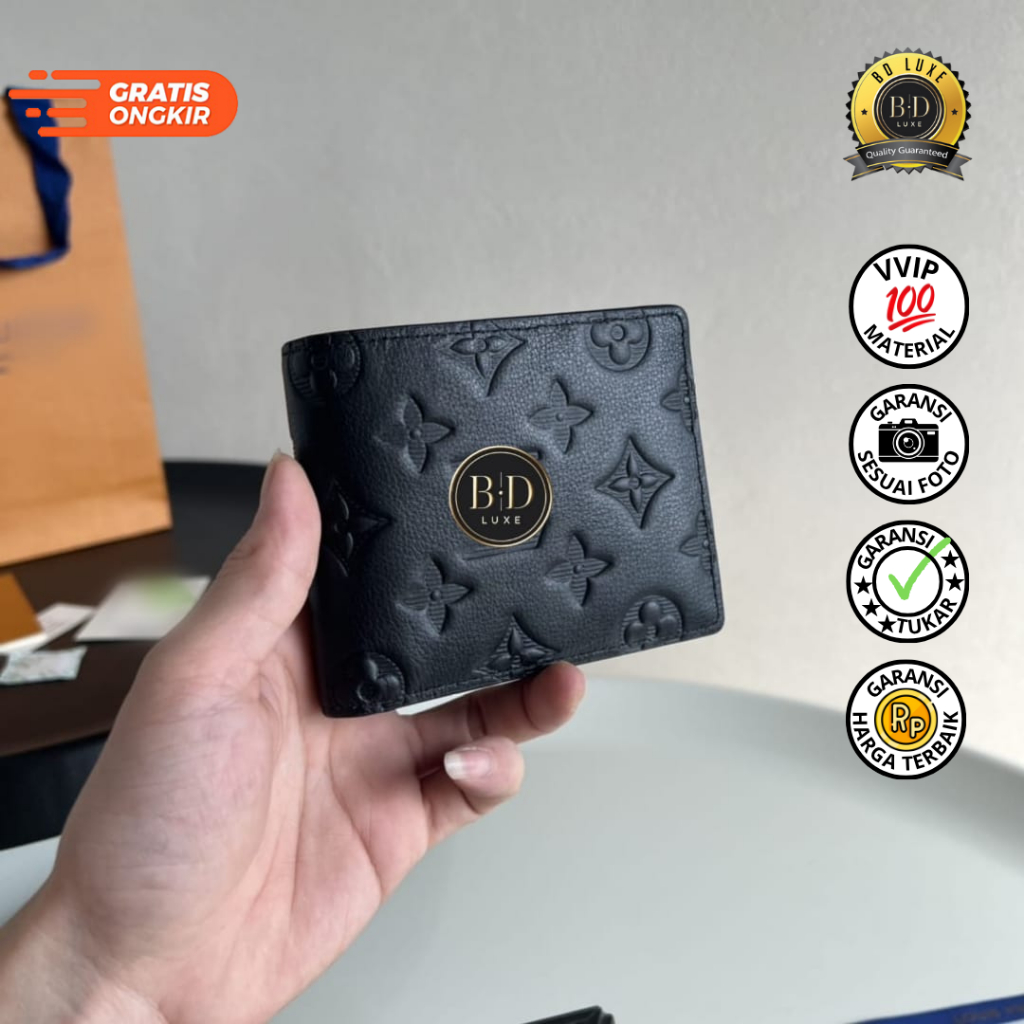 Dompet Pria L Mewah Monogram Shadow Leather Black - Luxury Wallet Elegan - BD Luxe W LM 15