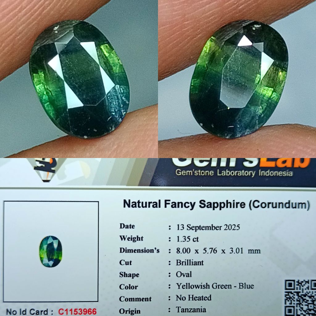 NATURAL FANCY SAPPHIRE N.H YELLOWISH GREEN - BLUE MEMO GLI LAB